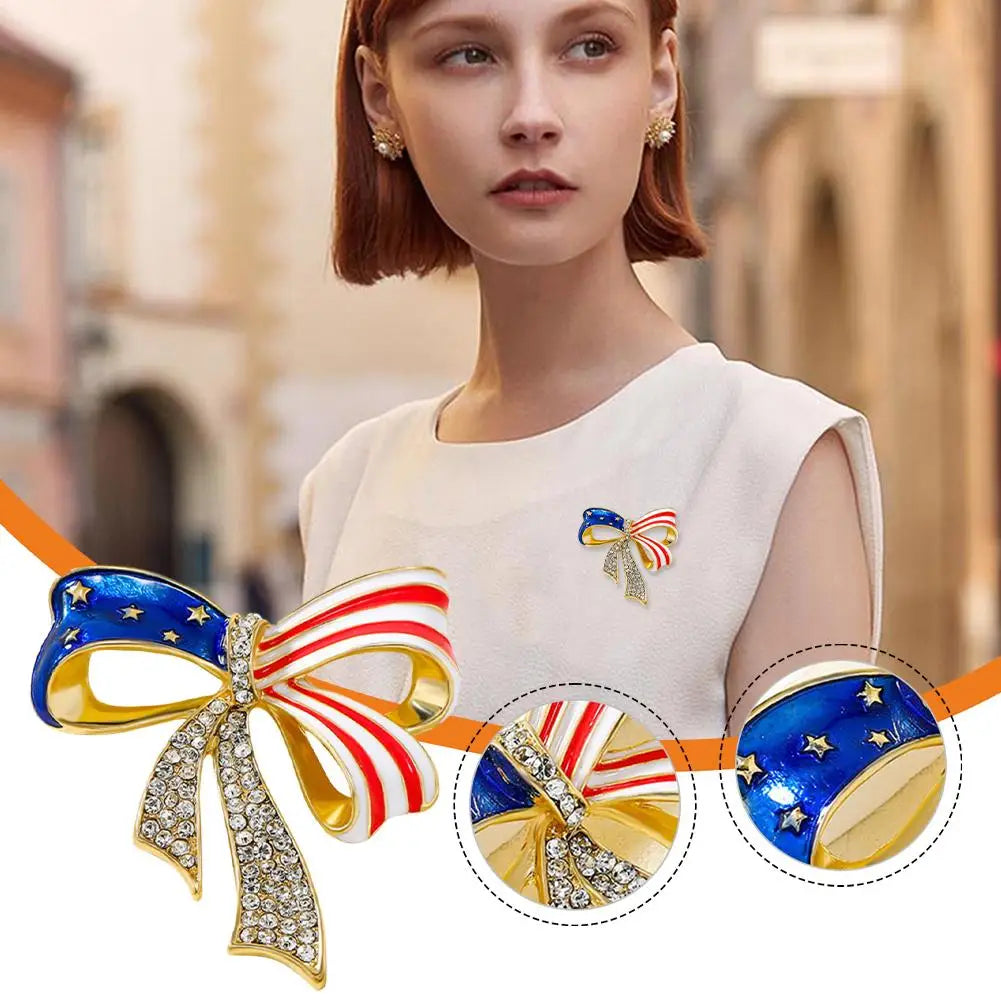 USA Flag Bow Crystal Lapel Pin