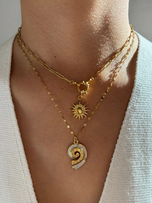 Coastal Sun Flower White Enamel Conch Pendant Necklace Stackable High Quality