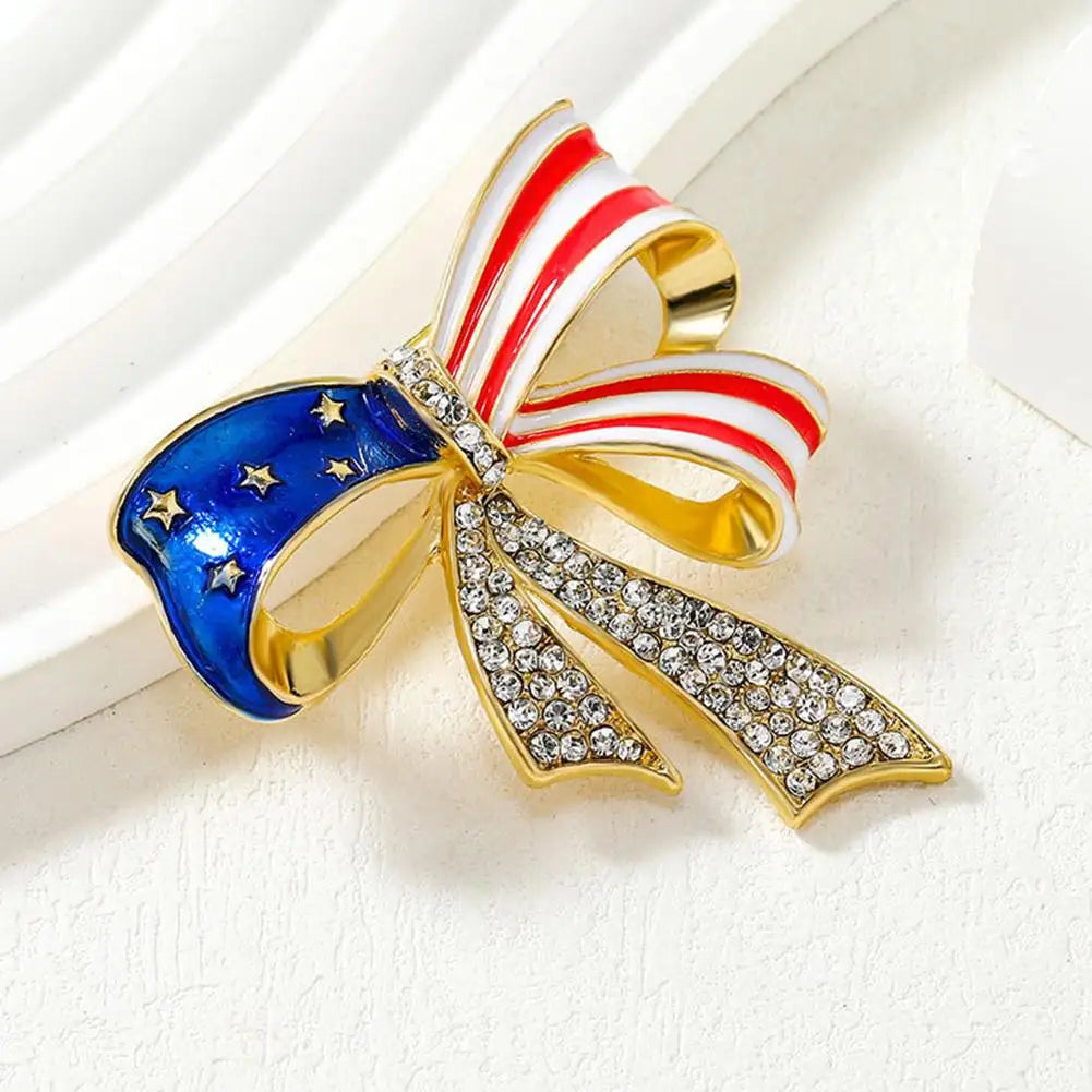 USA Flag Bow Crystal Lapel Pin