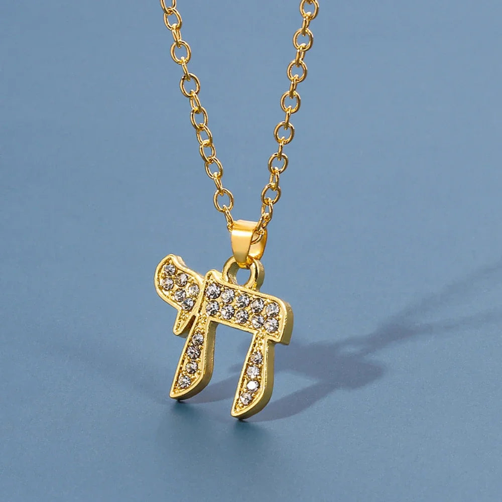 CZ Chai Jewish Pendent Necklace