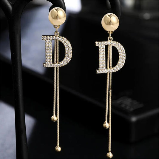 Faux "Designer" Long Simple Elegant Earrings - Letter D only