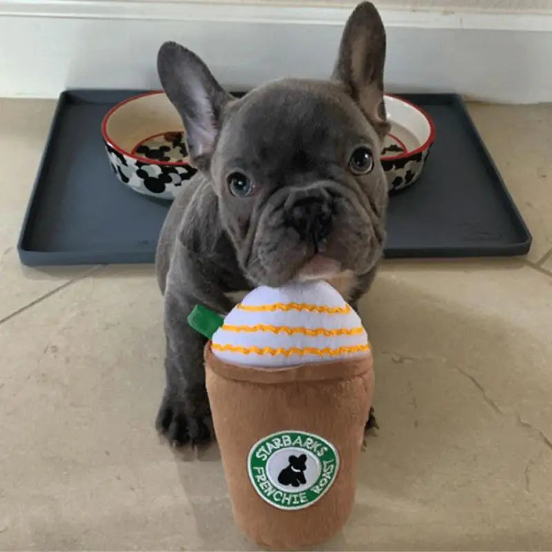 Choice of Plush Interactive Coffee Cup Dog Toys Pet Squeaky Toys