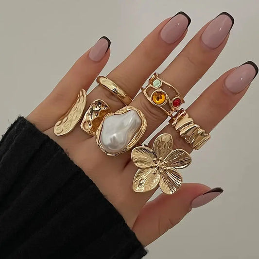Set of 6 Open Fashion Rings in Choice of Gold or Silver tone