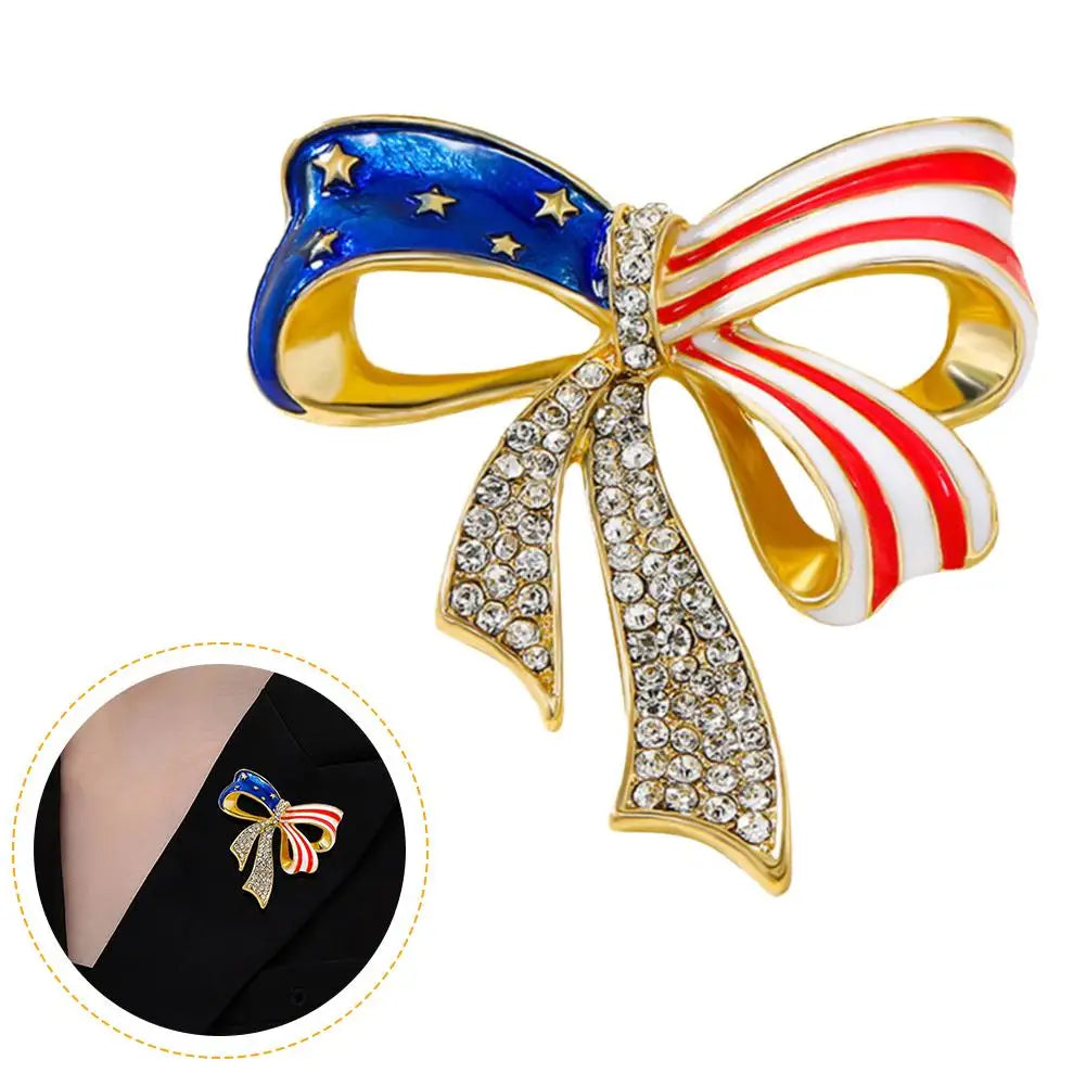 USA Flag Bow Crystal Lapel Pin