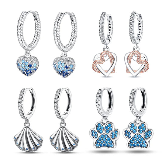 Stamped Silver Hoop Drop Fashion Pierced Earrings