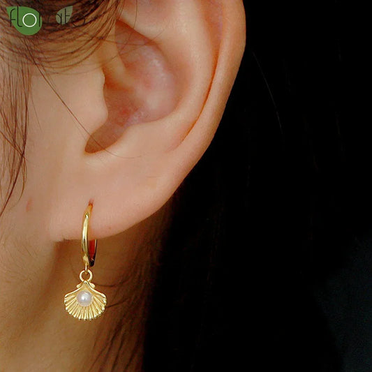Cute Shell Drop Hoop Earrings