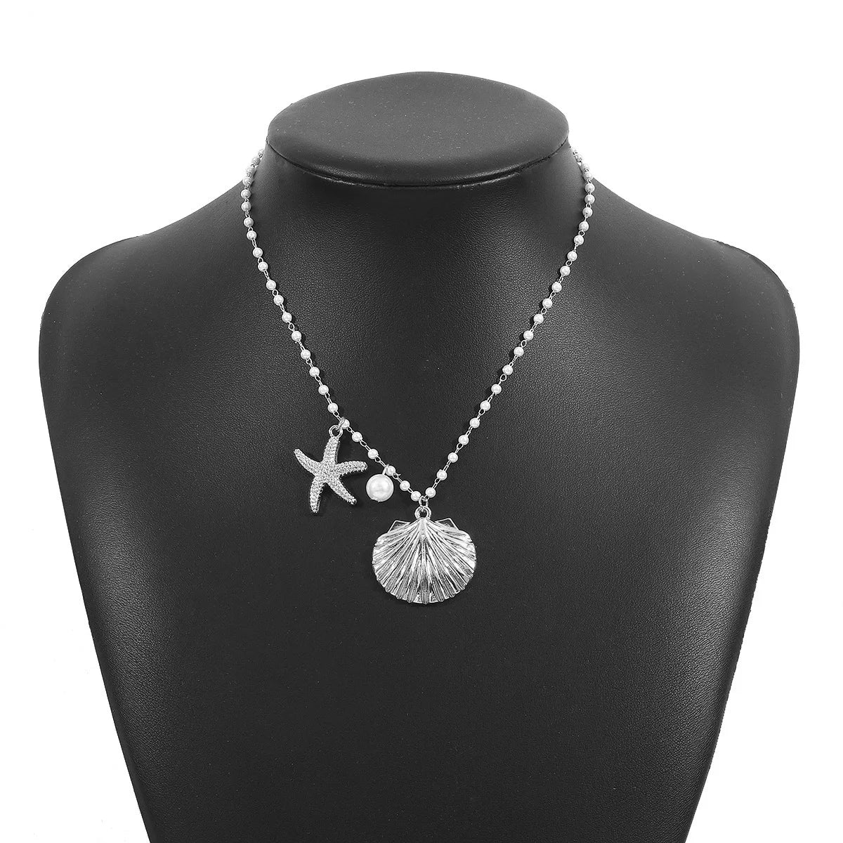 Starfish Pendant Necklace for Women Ocean Series Imitation Pearl Bohemian Shell Necklace
